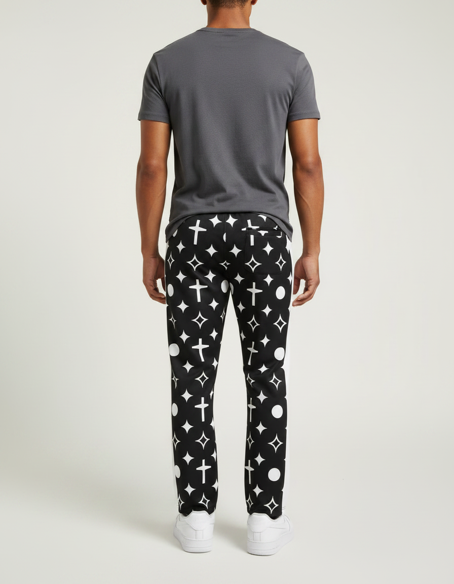 Pantalon Noir Imprimé Croix Y2K Flared Homme - Polyester - vue 2