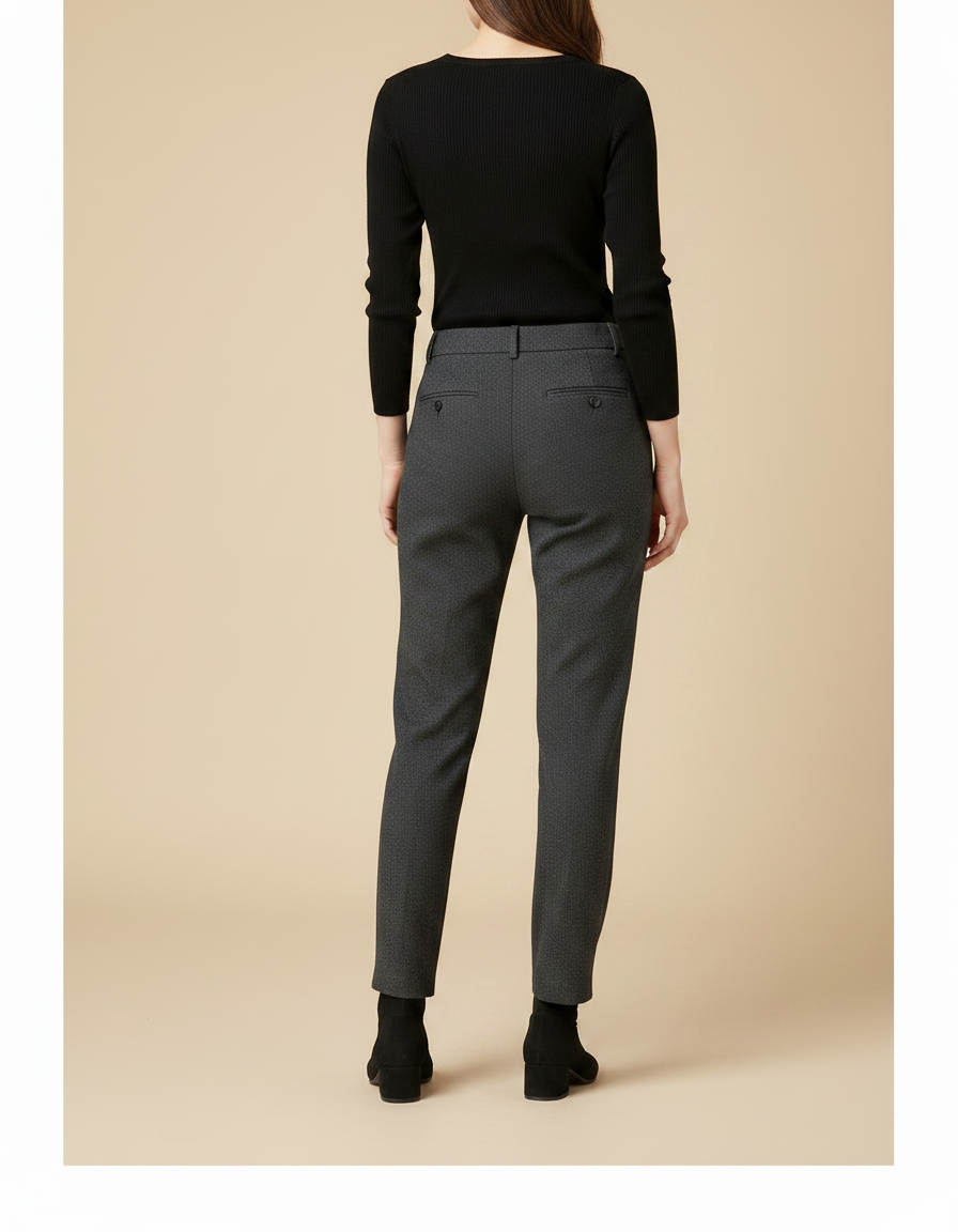 Pantalon Noir Tissé Coupe Droite Élégant - Gris Laine - vue 2