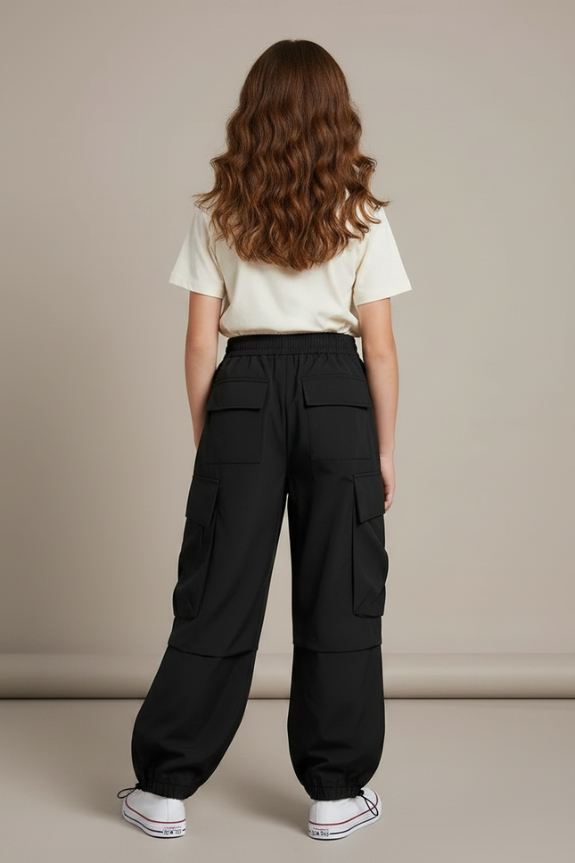 Pantalon Noir Cargo Ample Décontracté Enfant Fille - Polyester - vue 2