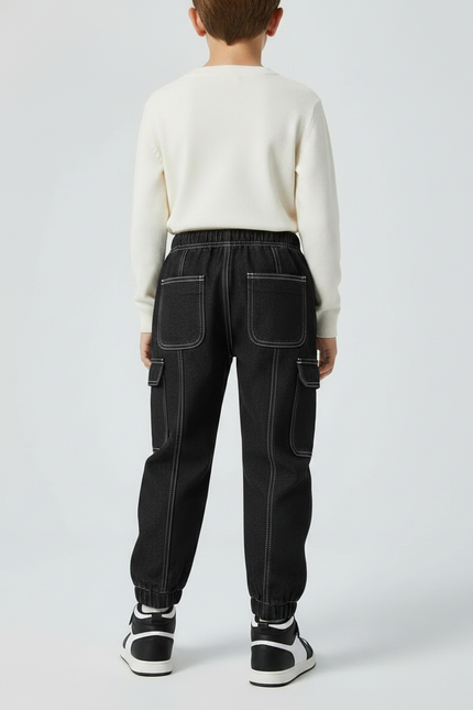 Pantalon Noir Jogger Denim Enfant Décontracté Élastique - Jean - vue 2