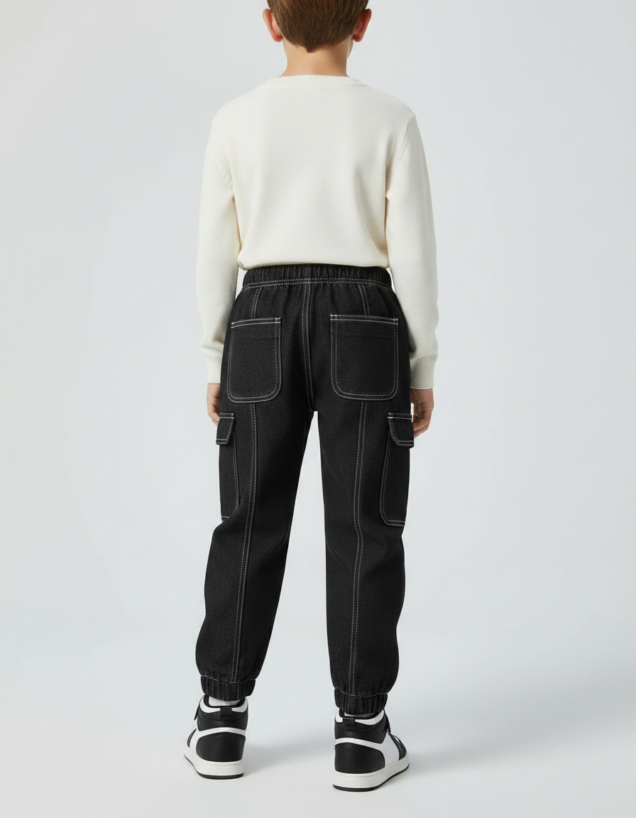 Pantalon Noir Jogger Denim Enfant Décontracté Élastique - Jean - vue 2