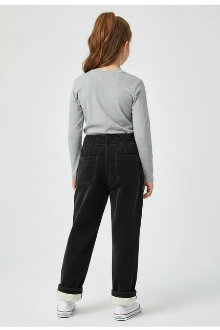 Pantalon Noir Côtelé Ample Décontracté Enfant Doublé - Cordé - vue 2