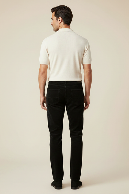 Pantalon Noir Côtelé Droit Coton Homme Élégant - Cordé - vue 2
