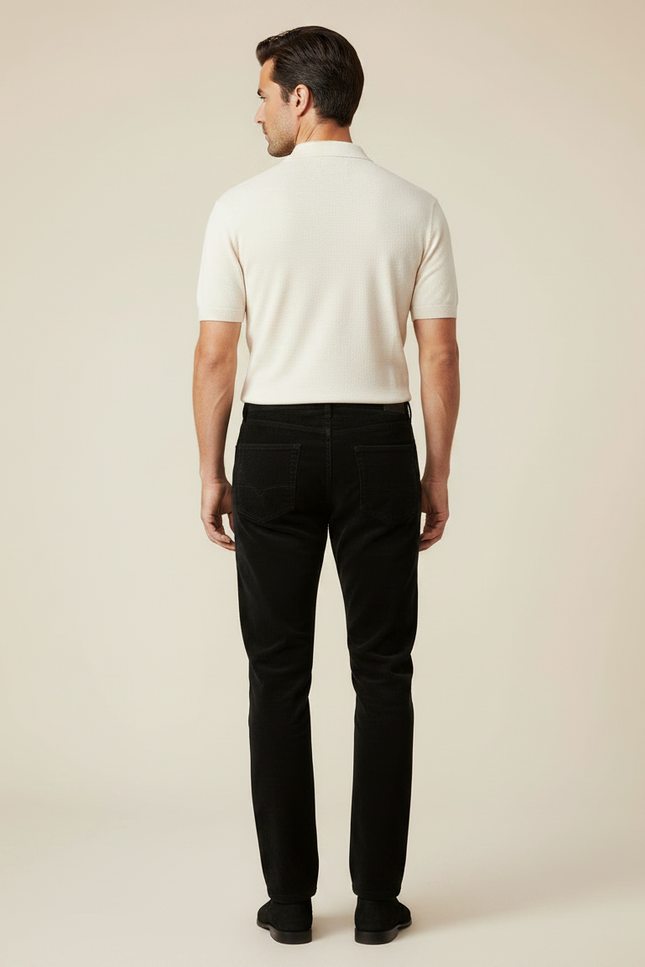 Pantalon Noir Côtelé Droit Coton Homme Élégant - Cordé - vue 2
