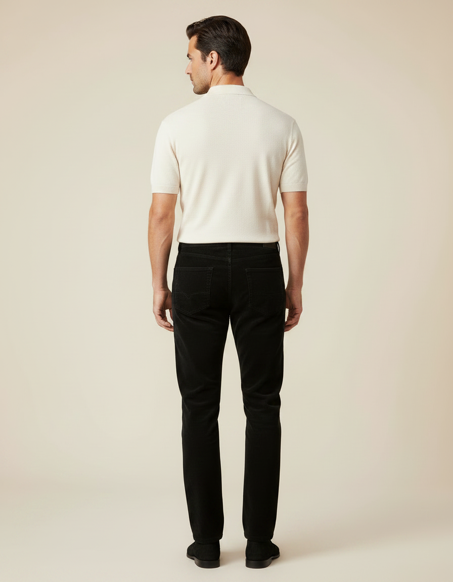 Pantalon Noir Côtelé Droit Coton Homme Élégant - Cordé - vue 2