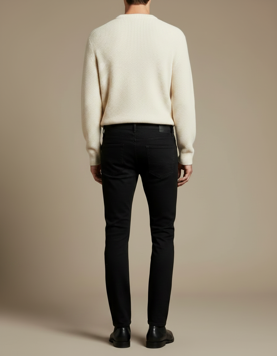 Pantalon Noir Slim Brodé Étoiles Homme Tendance - Jean - vue 2
