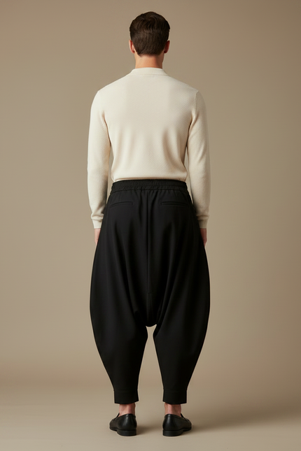 Pantalon Noir Harem Ample Décontracté Moderne Homme - Gabardine - vue 2