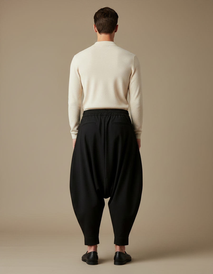 Pantalon Noir Harem Ample Décontracté Moderne Homme - Gabardine - vue 2