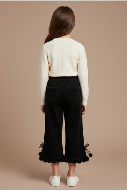 Pantalon Noir Évasé Velours Côtelé Enfant Hiver - Cordé - vue 2
