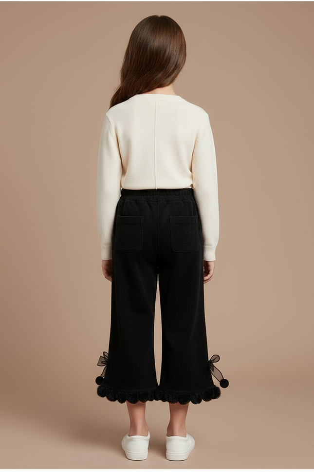 Pantalon Noir Évasé Velours Côtelé Enfant Hiver - Cordé - vue 2