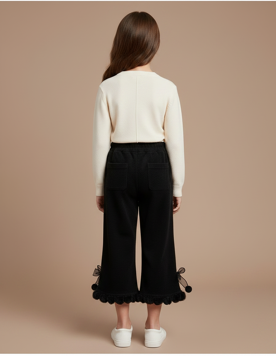 Pantalon Noir Évasé Velours Côtelé Enfant Hiver - Cordé - vue 2