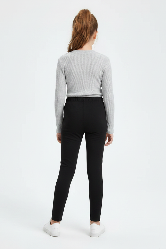Pantalon Noir Fille Confortable Extensible Simple - Maille - vue 2