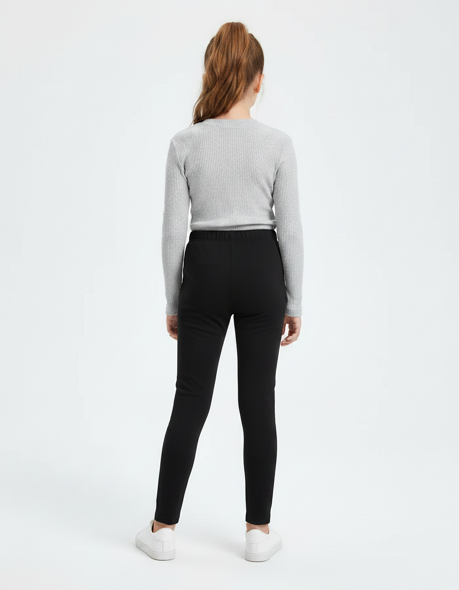 Pantalon Noir Fille Confortable Extensible Simple - Maille - vue 2