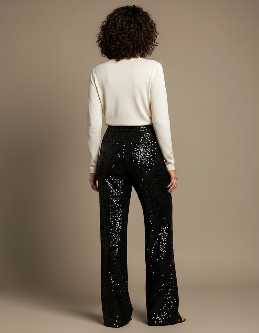 Pantalon Noir Paillettes - Polyester - vue 2
