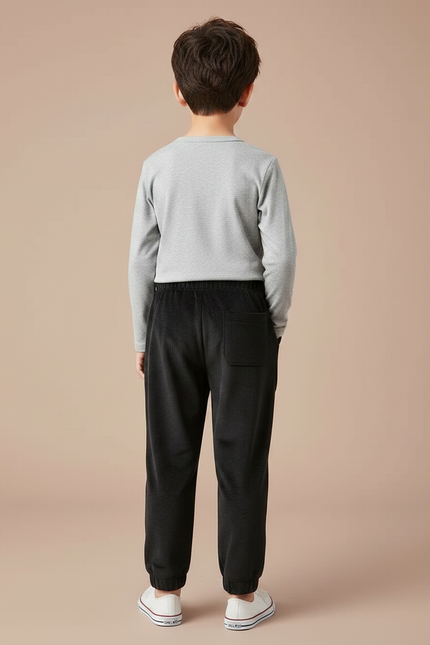 Pantalon Noir Côtelé Décontracté Enfant Brodé Ours - Cordé - vue 2