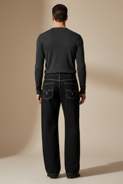 Pantalon Noir Denim Ample Tribal Décontracté - Jean - vue 2