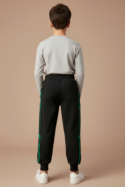 Pantalon Noir Sport Jogging Lignes Vertes Enfant - Molleton - vue 2