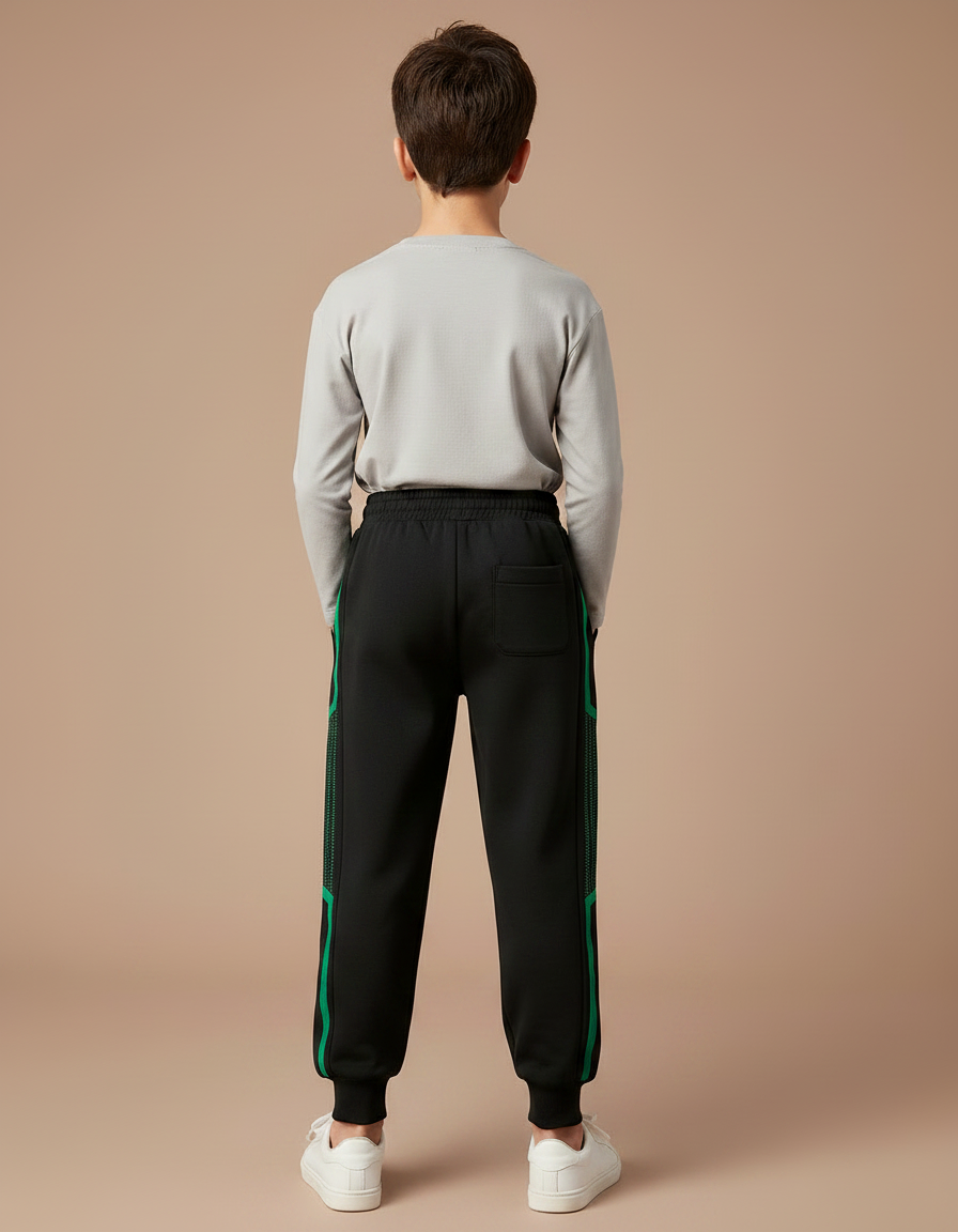 Pantalon Noir Sport Jogging Lignes Vertes Enfant - Molleton - vue 2