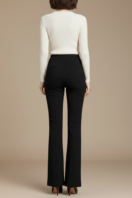 Pantalon Noir Évasé Taille Haute Élégant Décontracté Femme - Polyester - vue 2