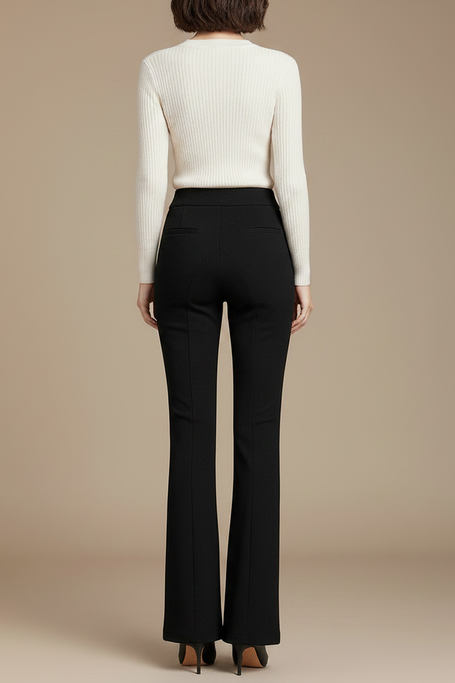 Pantalon Noir Évasé Taille Haute Élégant Décontracté Femme - Polyester - vue 2