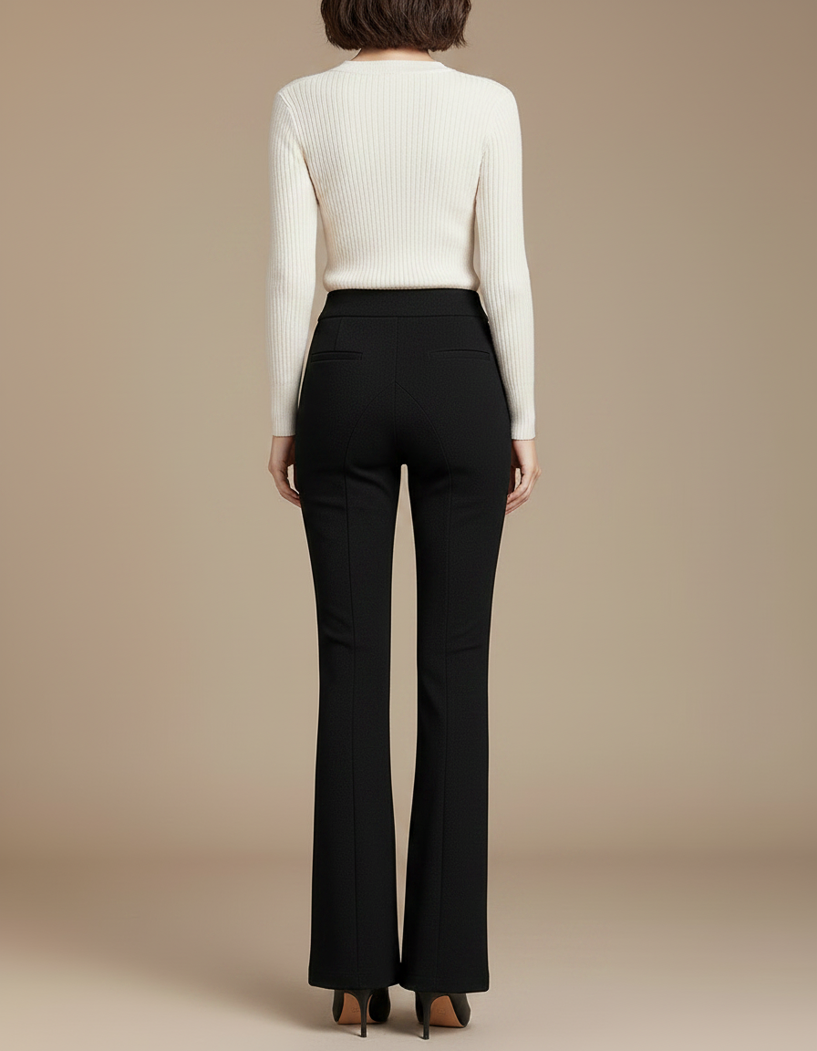 Pantalon Noir Évasé Taille Haute Élégant Décontracté Femme - Polyester - vue 2