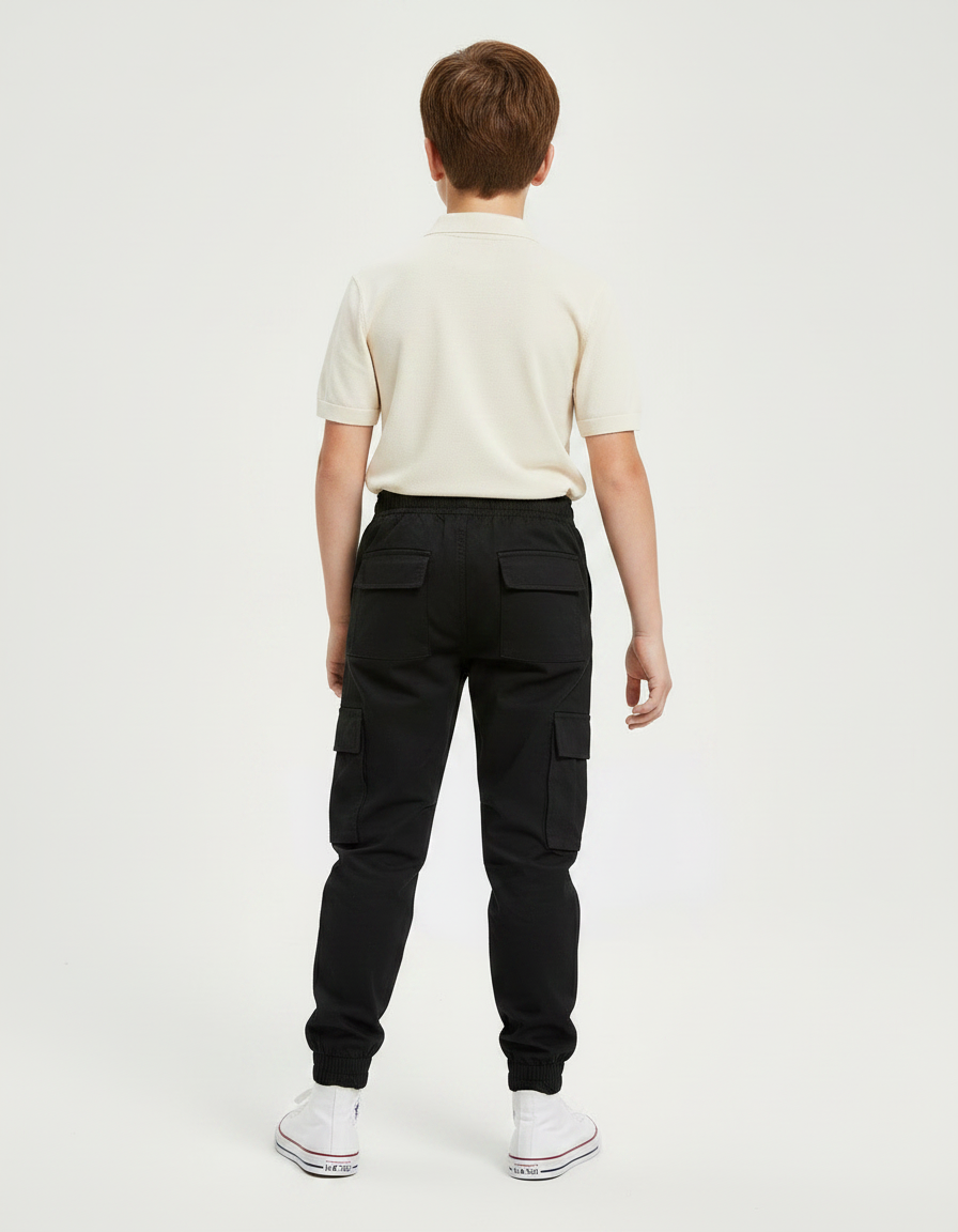 Pantalon Noir Cargo Jogging Décontracté Enfant - Coton - vue 2