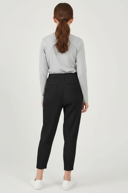 Pantalon Noir Plissé Carotte Décontracté Femme - Polyester - vue 2