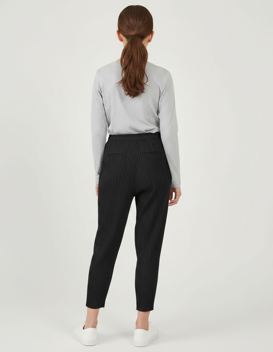 Pantalon Noir Plissé Carotte Décontracté Femme - Polyester - vue 2