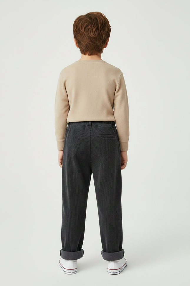 Pantalon Noir Côtelé Ample Décontracté Enfant Élastique - Cordé - vue 2