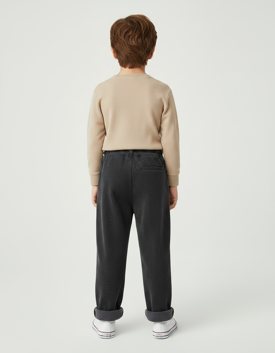 Pantalon Noir Côtelé Ample Décontracté Enfant Élastique - Cordé - vue 2