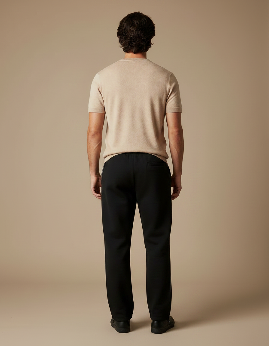 Pantalon Noir Brodé Ample Décontracté Sportif Homme - Molleton - vue 2