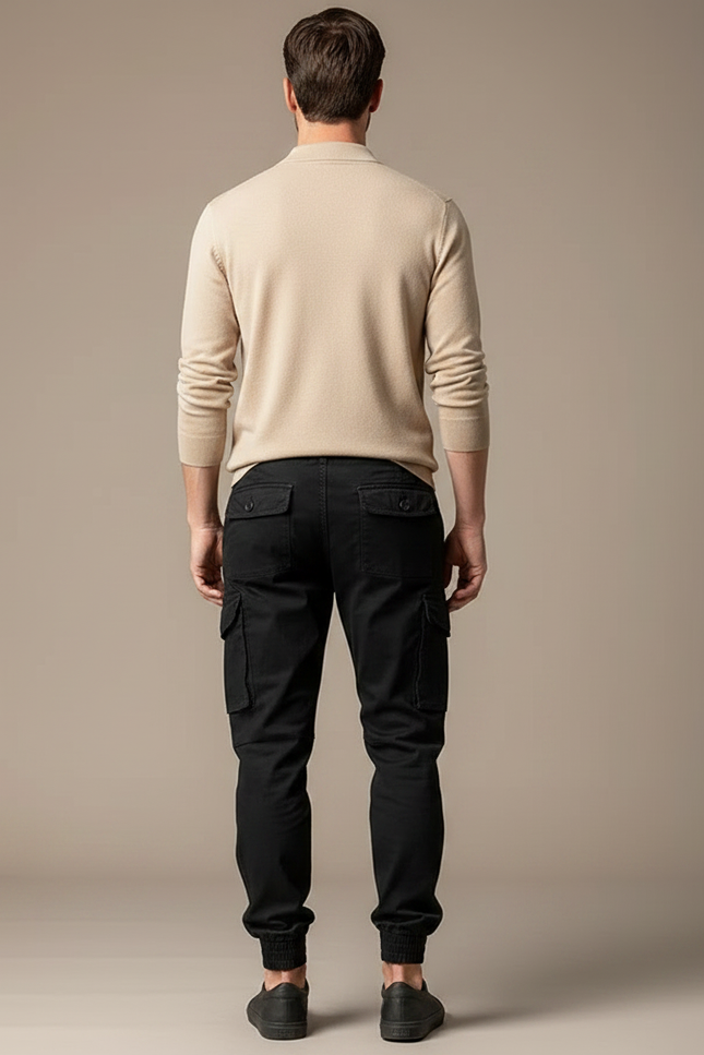 Pantalon Noir Cargo Jogger Cordon Homme - Toile - vue 2