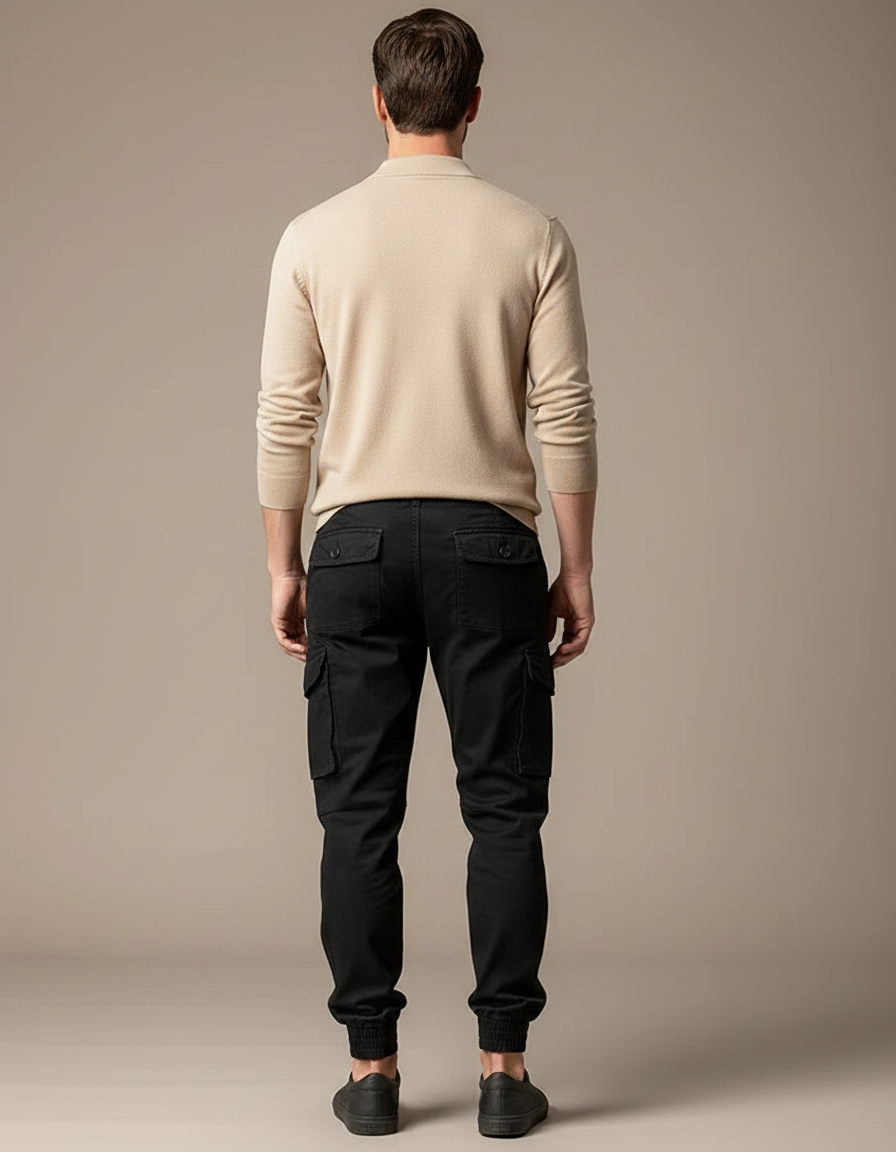 Pantalon Noir Cargo Jogger Cordon Homme - Toile - vue 2