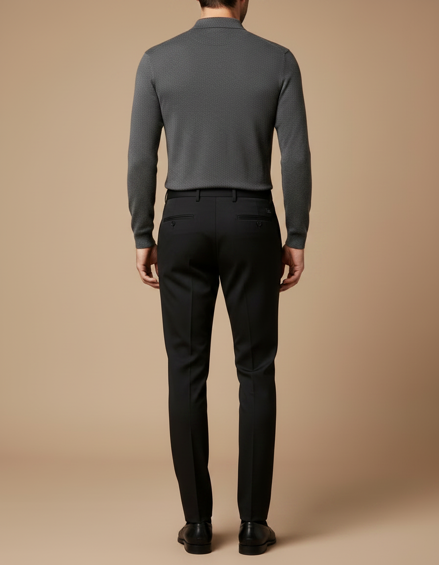 Pantalon Noir Homme Ajusté Droit Élégant Business - Polyester - vue 2
