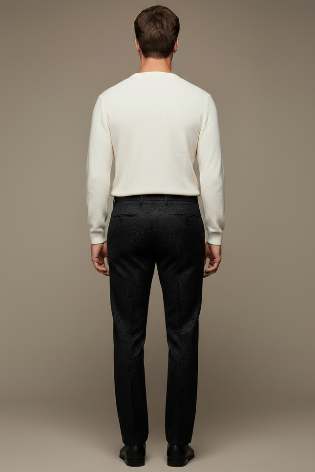 Pantalon Noir Jacquard Motif Baroque Élégant Homme - Satin - vue 2