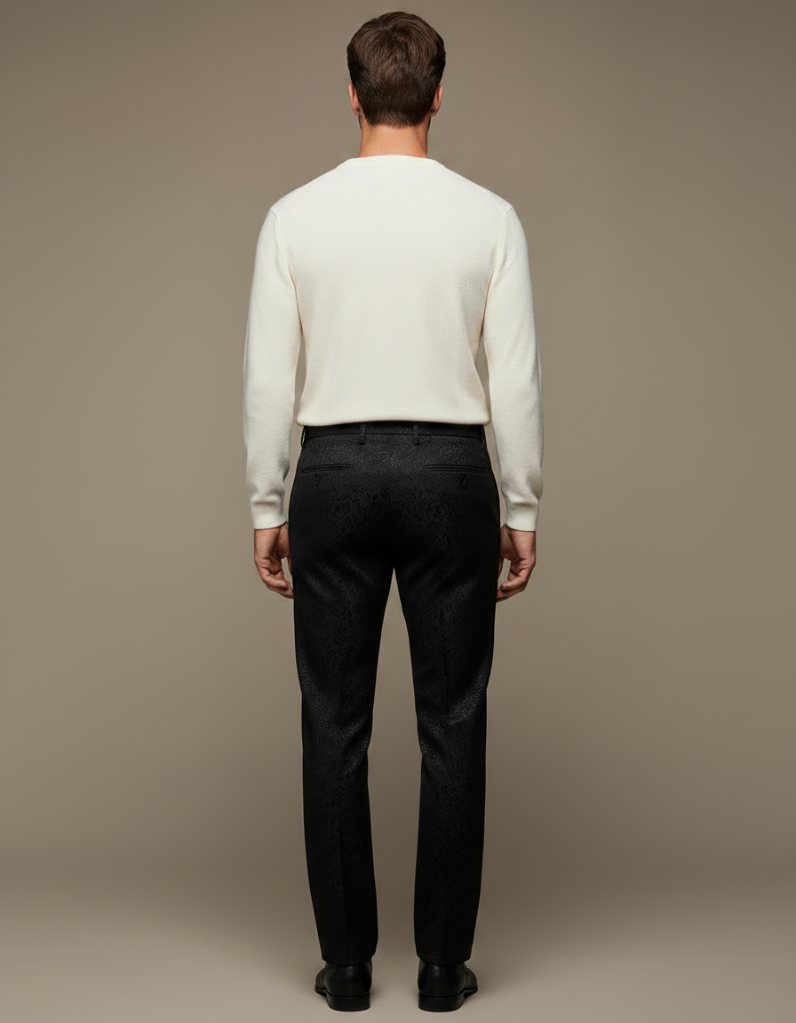 Pantalon Noir Jacquard Motif Baroque Élégant Homme - Satin - vue 2