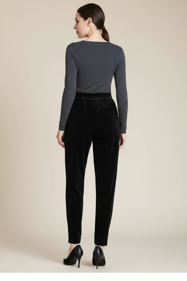 Pantalon Carotte Fluide Noir - Velours - vue 2