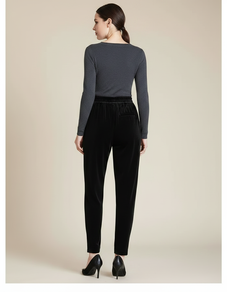 Pantalon Carotte Fluide Noir - Velours - vue 2
