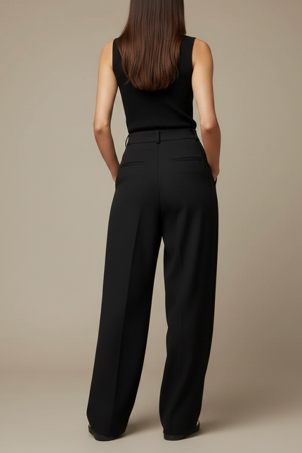 Pantalon Noir Taille Haute Large Fluide Élégant - Viscose - vue 2
