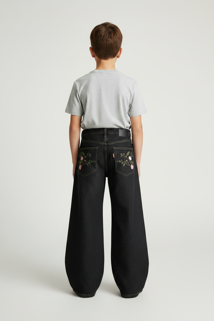 Pantalon Noir À Fleurs - Jean - vue 2