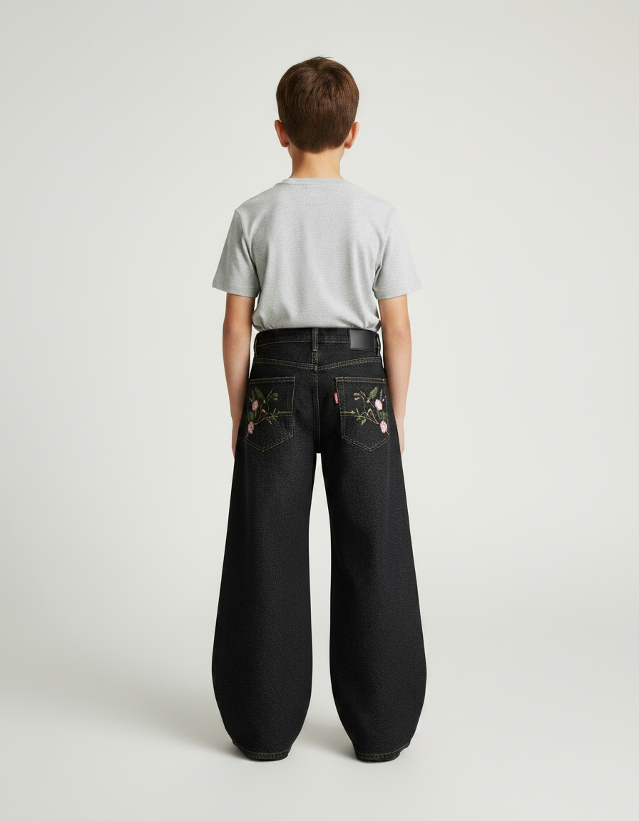 Pantalon Noir À Fleurs - Jean - vue 2