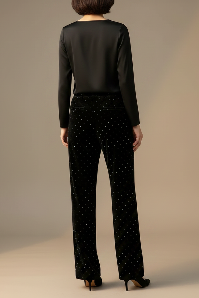 Pantalon Noir Velours Ample Brillant Élégant Fluide - vue 2