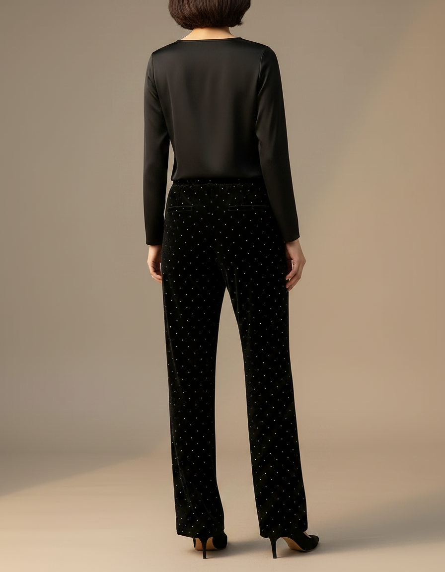 Pantalon Noir Velours Ample Brillant Élégant Fluide - vue 2
