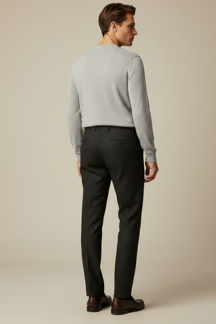 Pantalon Noir Droit Laine Élégant Habillé Homme - vue 2