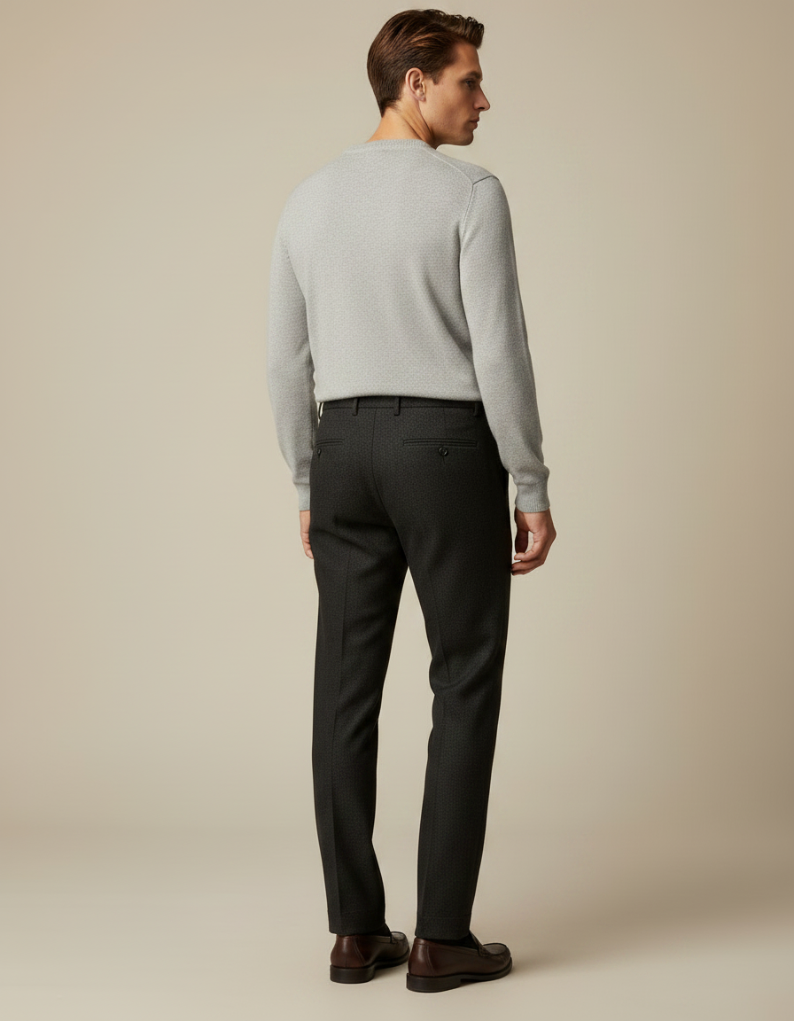 Pantalon Noir Droit Laine Élégant Habillé Homme - vue 2