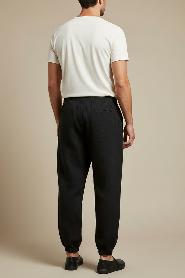 Pantalon Noir Harem Coton Lin Ample Décontracté - vue 2
