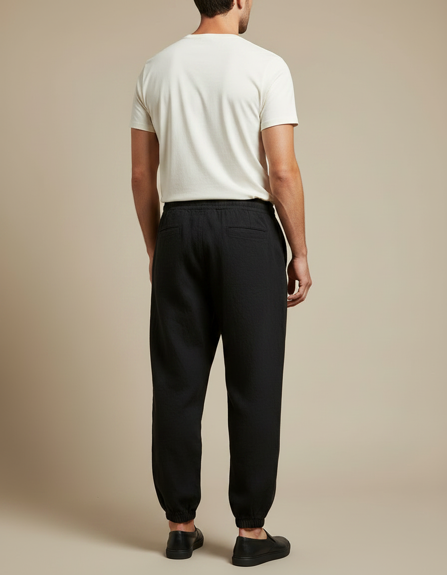 Pantalon Noir Harem Coton Lin Ample Décontracté - vue 2