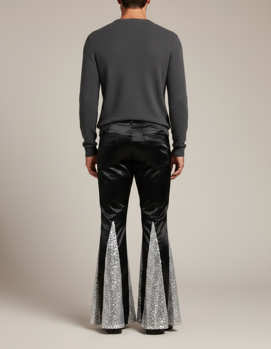 Pantalon Noir A Paillette Homme - Satin - vue 2