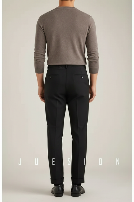 Pantalon Noir Plissé Droit Élégant Habillé Homme - Gabardine - vue 2