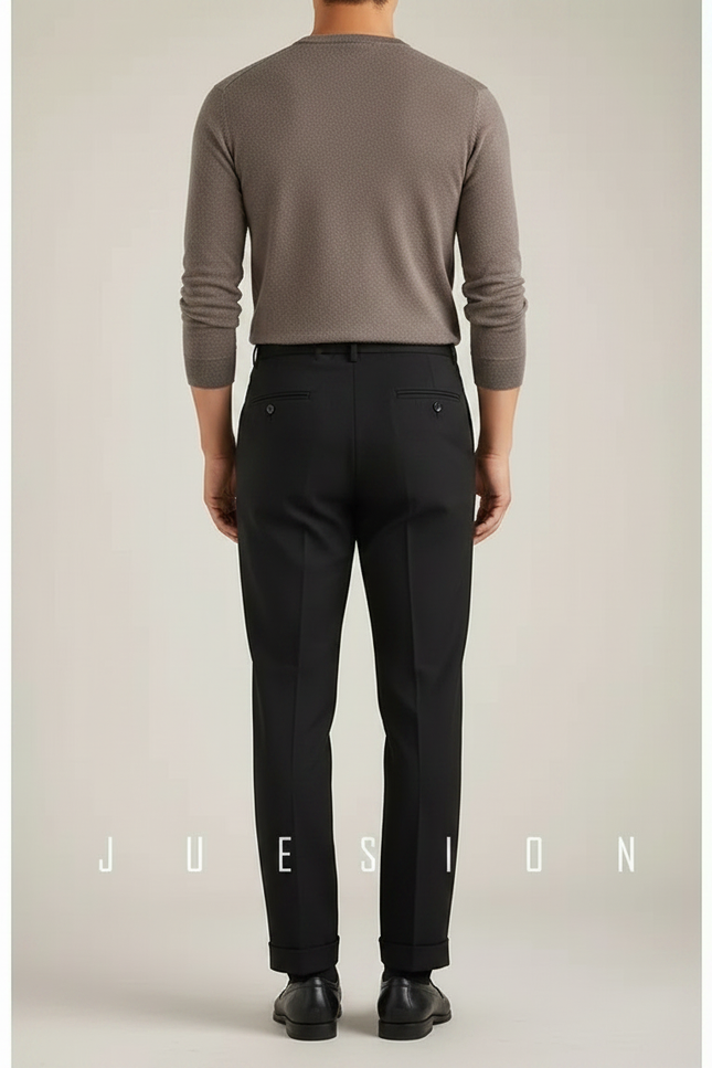 Pantalon Noir Plissé Droit Élégant Habillé Homme - Gabardine - vue 2
